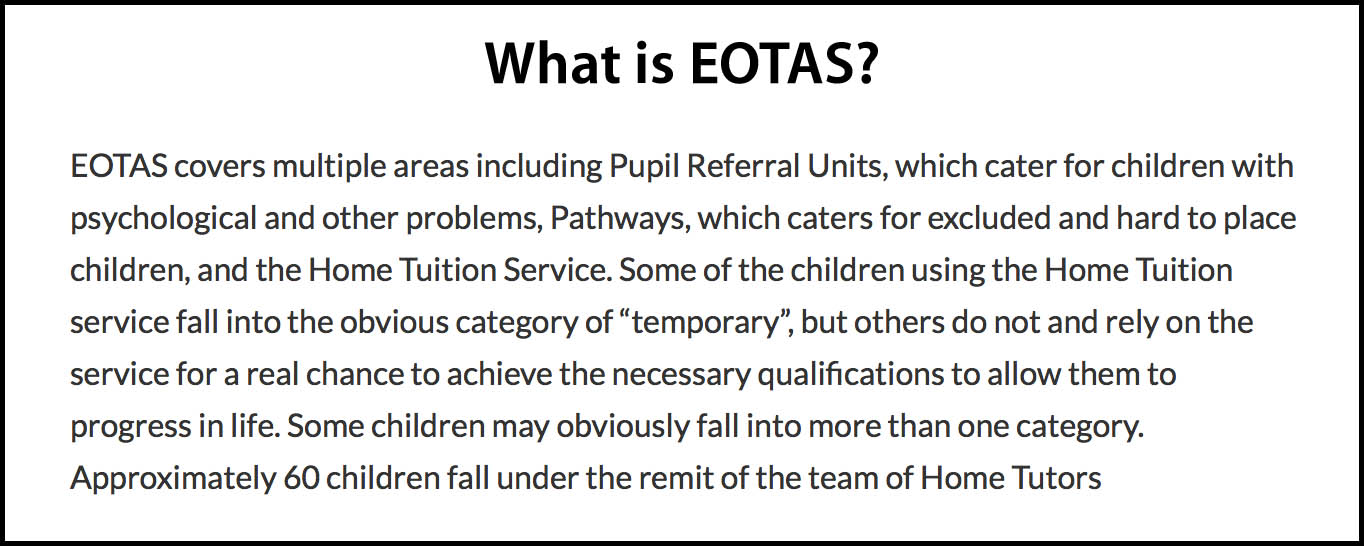 EOTAS - a definition of the remit of "Education Other Than at School"