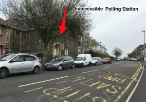 A polling station with no disabled access in Brynmill Swansea