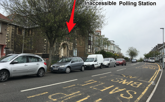 A polling station with no disabled access in Brynmill Swansea