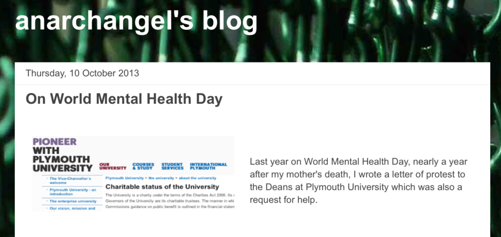Grandiose Medical Connerie by the GMC: anarchangel's blog "on world mental health day" post
