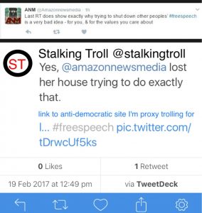 Proxy stalking "humanist" troll breaks twitter's terms of service