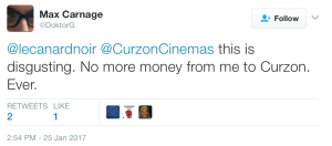 Andy Lewis - private not secret -tweet in campaign preventing private hire of cinema