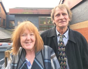 Jacqui Thompson with her husband Kerry outside Carmarthen County Court where she successfully saved her home.
