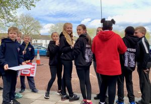 ANM - Children from Lon Las protest outside the Guildhall